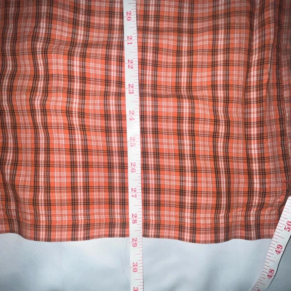 The North Face Orange Plaid Short Sleeve Button Down Hiking Shirt Men's Large